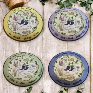 Rene Dubois Napa Valley Wine Trail 4 Salad Plates Quotes Grapes Cheese Wine